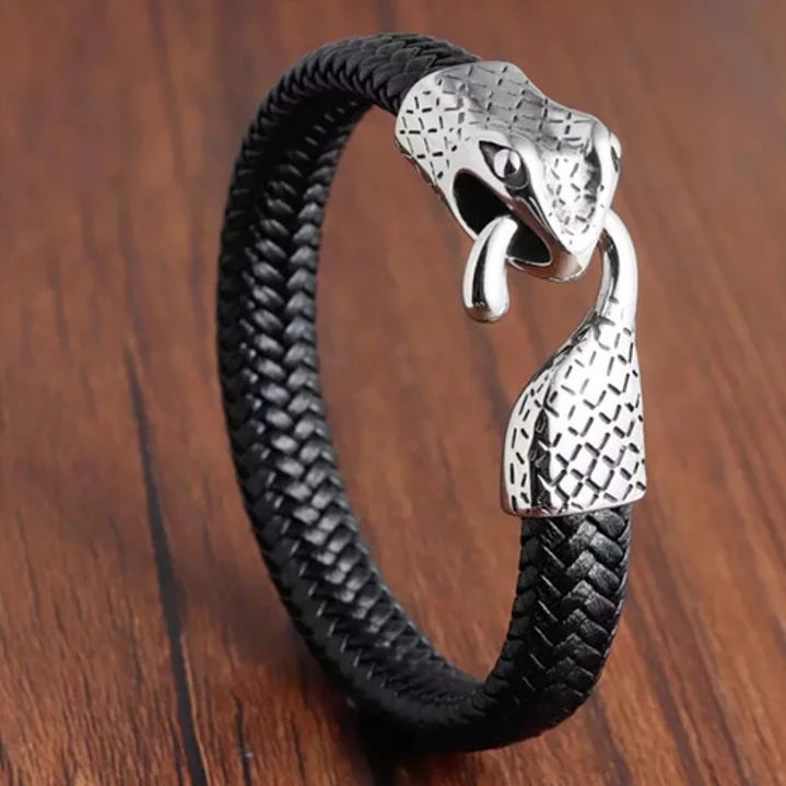 Pulsera Cuero Y Acero Inoxidable, Snake, Hombre 2