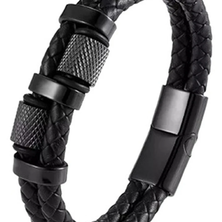 Pulsera Cuero Black Modelo Drammen, Cierre Magnético, Hombre 1