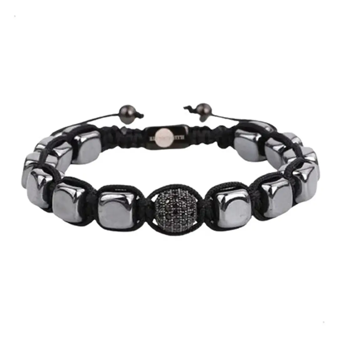 Pulsera Piedras Naturales, Square Hematite, Macramé  1