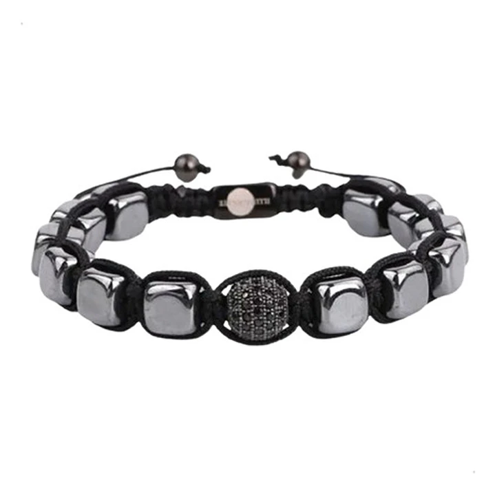 Pulsera Piedras Naturales, Square Hematite, Macramé  1