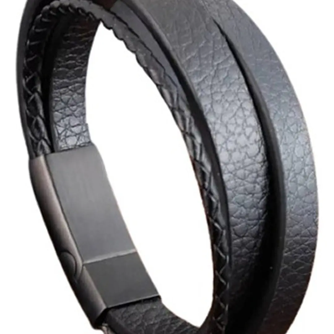 Pulsera Cuero Black Strips, Cierre Magnético, Hombre 1