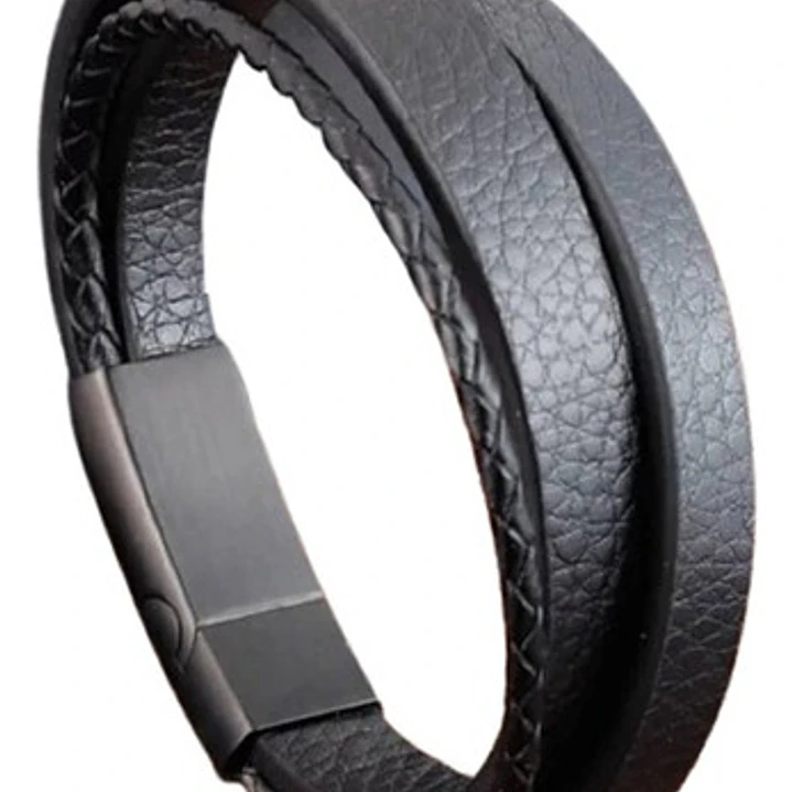 Pulsera Cuero Black Strips, Cierre Magnético, Hombre 1