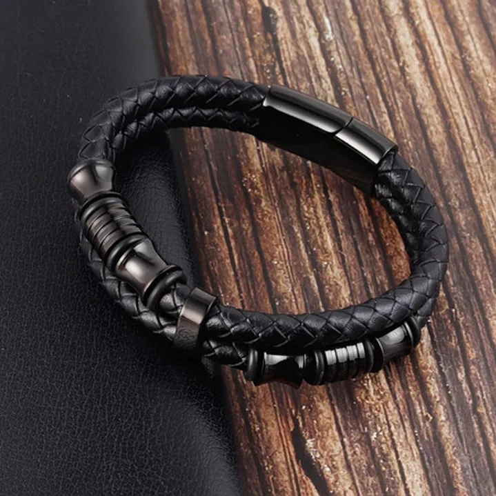 Pulsera Cuero Black Modelo Moss, Cierre Magnético, Hombre 3