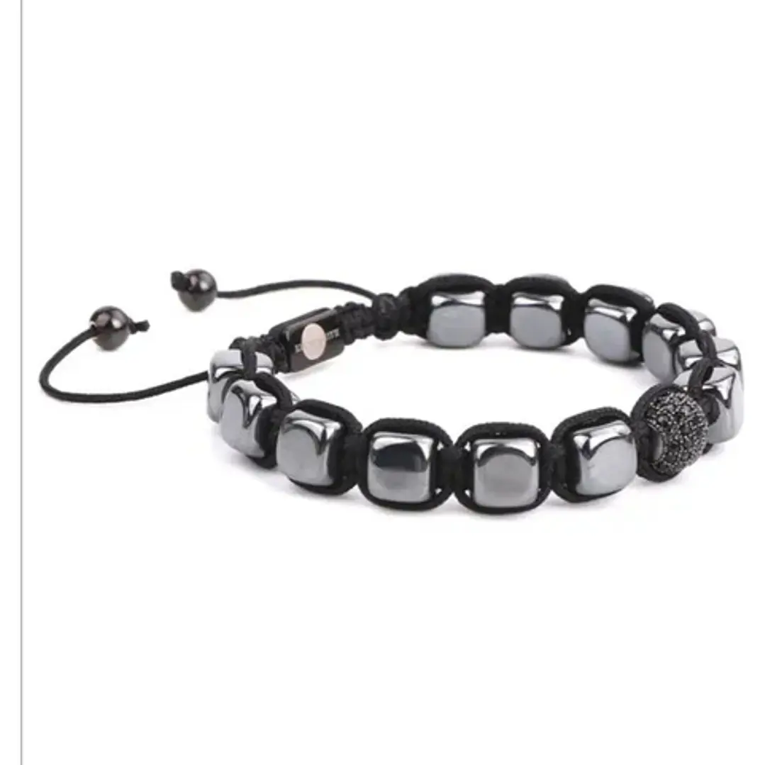 Pulsera Piedras Naturales, Square Hematite, Macramé  2
