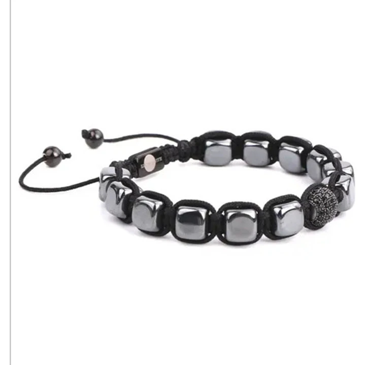 Pulsera Piedras Naturales, Square Hematite, Macramé  2