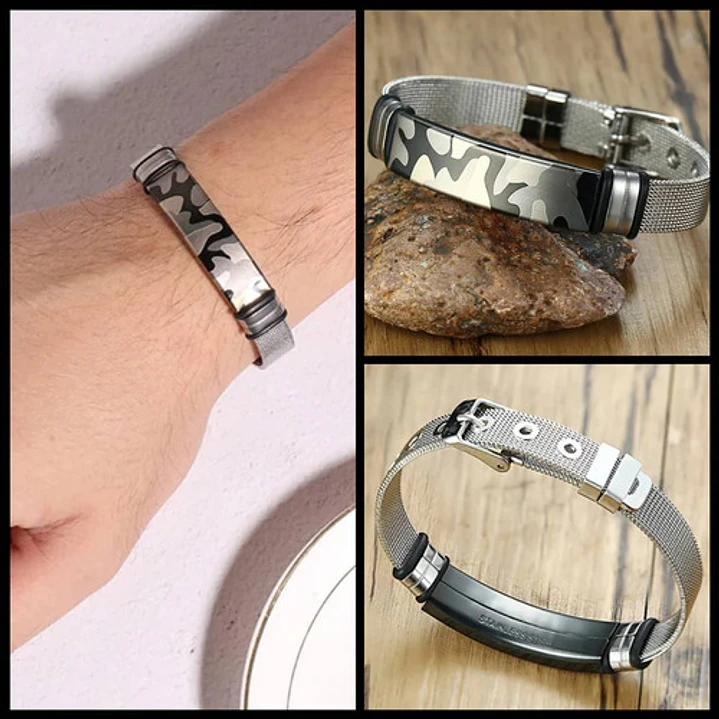 Pulsera Acero Modelo Military, Hebilla Ajustable, Hombre 4
