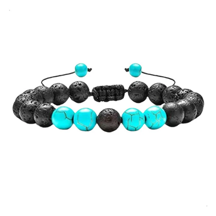 Pulsera Piedra Volcánica Y Turquesa, Macramé Ajustable 1