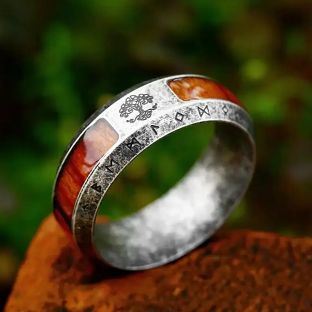 Anillo Yggdrasil Y Runas, Acero Inoxidable, Unisex 2