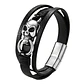 Pulsera Cuero Y Acero Inoxidable Skull, Hombre - Miniatura 1