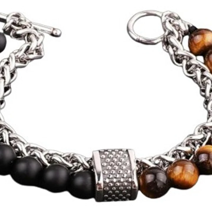 Pulsera Piedras Naturales Y Cadena De Acero, Hombre 2