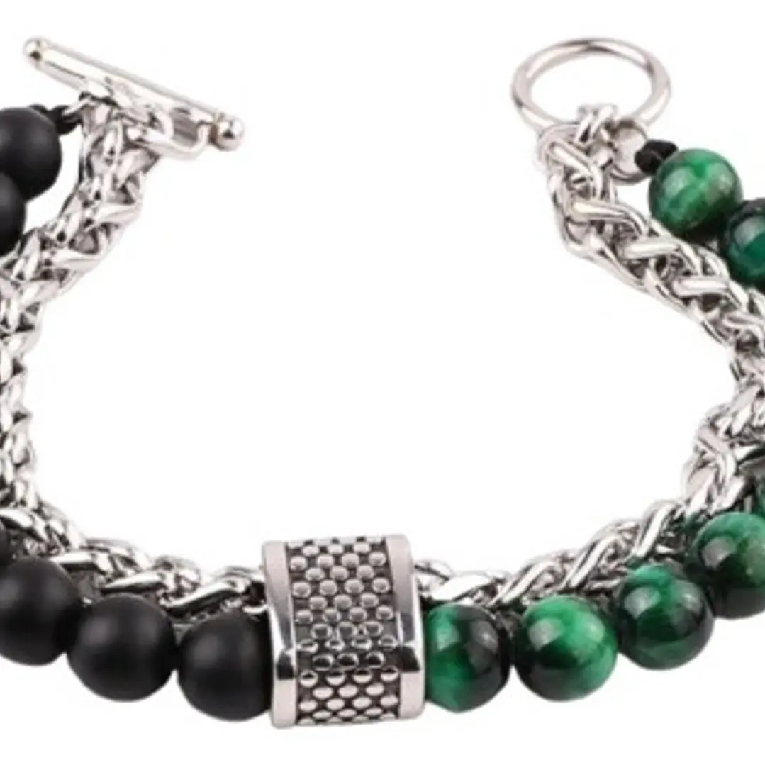 Pulsera Piedras Naturales Y Cadena De Acero, Hombre 3