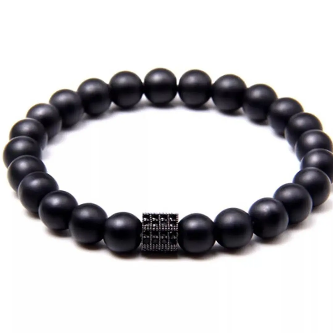 Conjunto Pulseras Piedras Ónix Y Cuero Vegano Modelo Sevilla 4