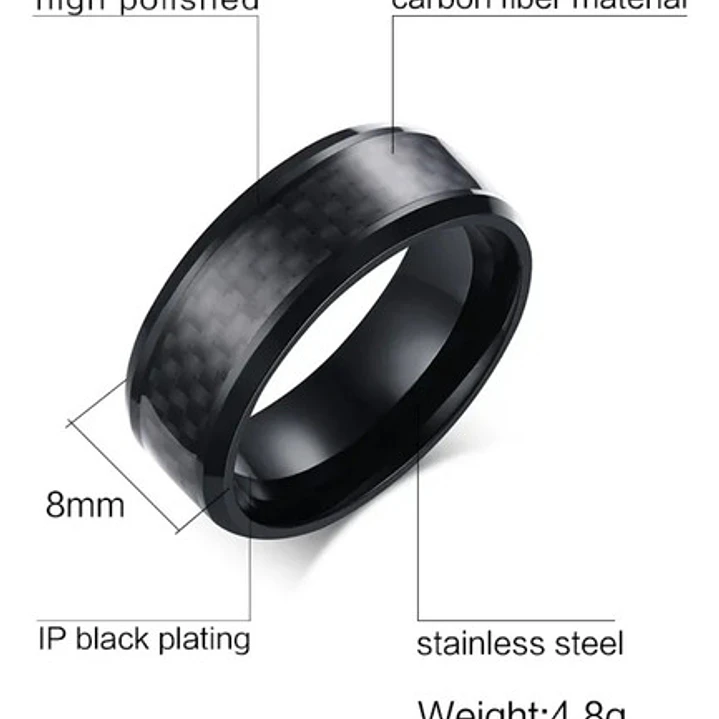 Anillo Arezzo Black, Carbon Fiber, Moda Hombre 3