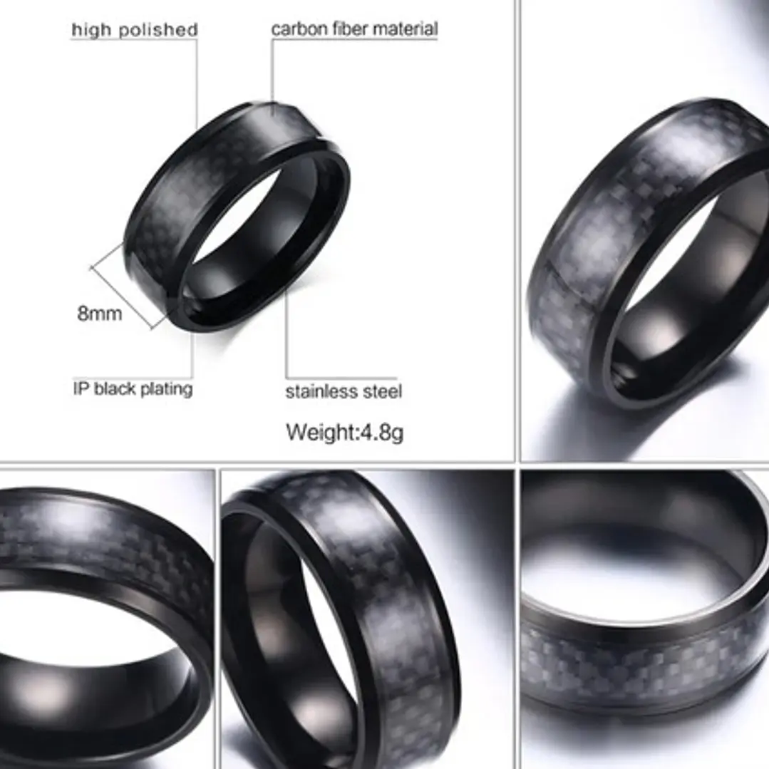 Anillo Arezzo Black, Carbon Fiber, Moda Hombre 4