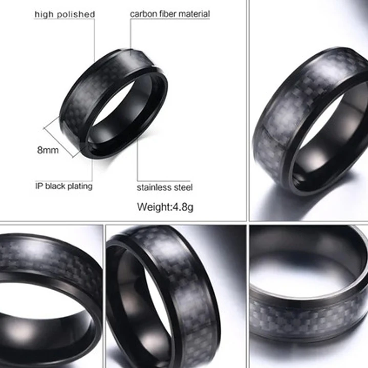 Anillo Arezzo Black, Carbon Fiber, Moda Hombre 4