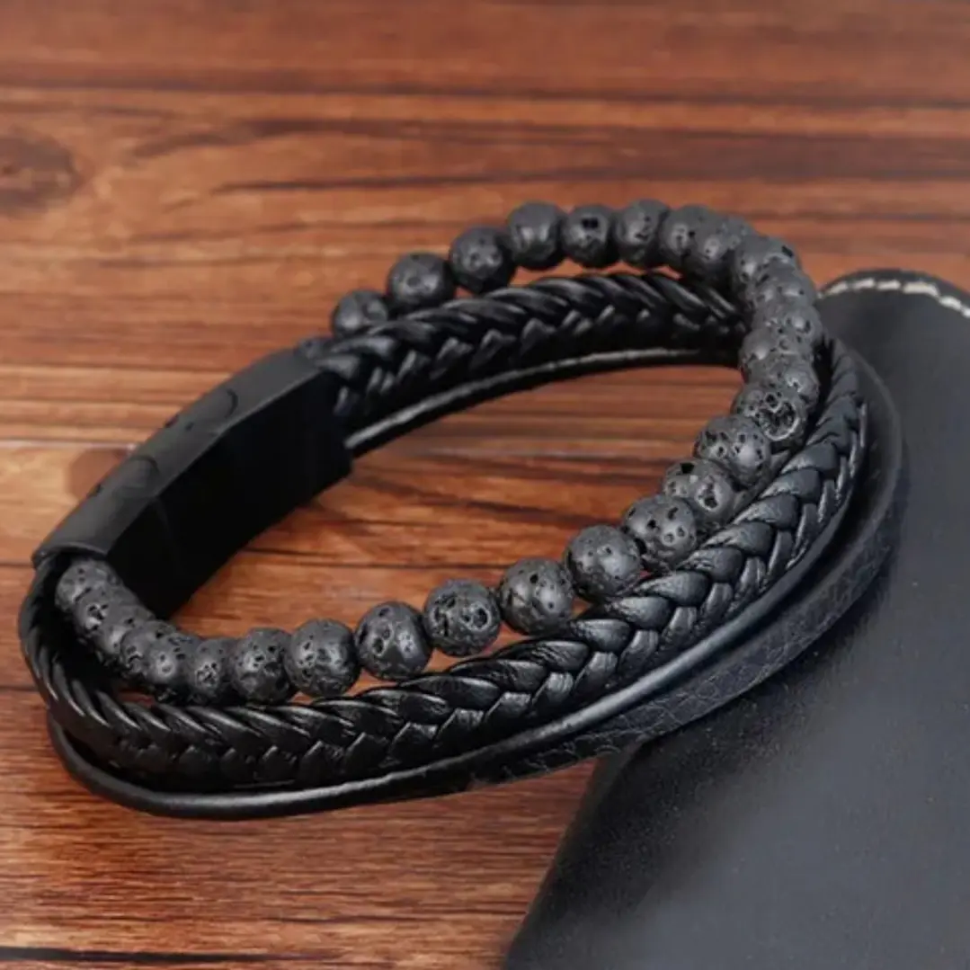 Pulsera Cuero Volcanic Stone, Cierre Magnético, Hombre 2
