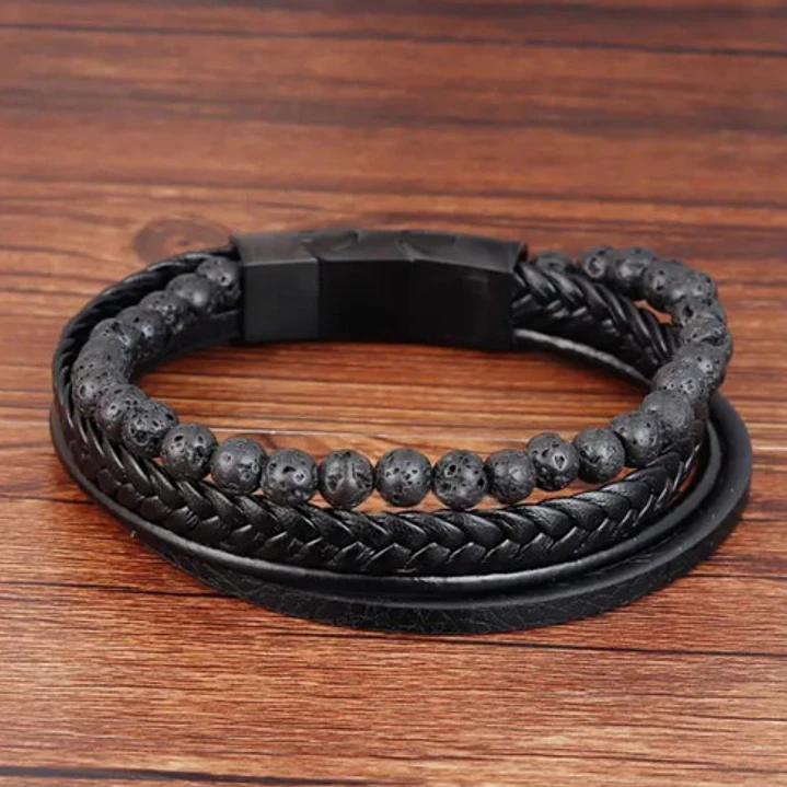 Pulsera Cuero Volcanic Stone, Cierre Magnético, Hombre 3