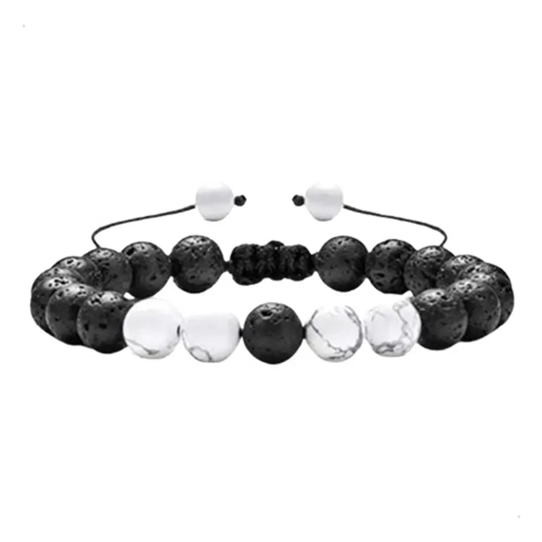 Pulsera Piedra Volcánica Y Howlita, Macramé Ajustable 1