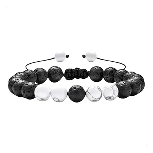Pulsera Piedra Volcánica Y Howlita, Macramé Ajustable