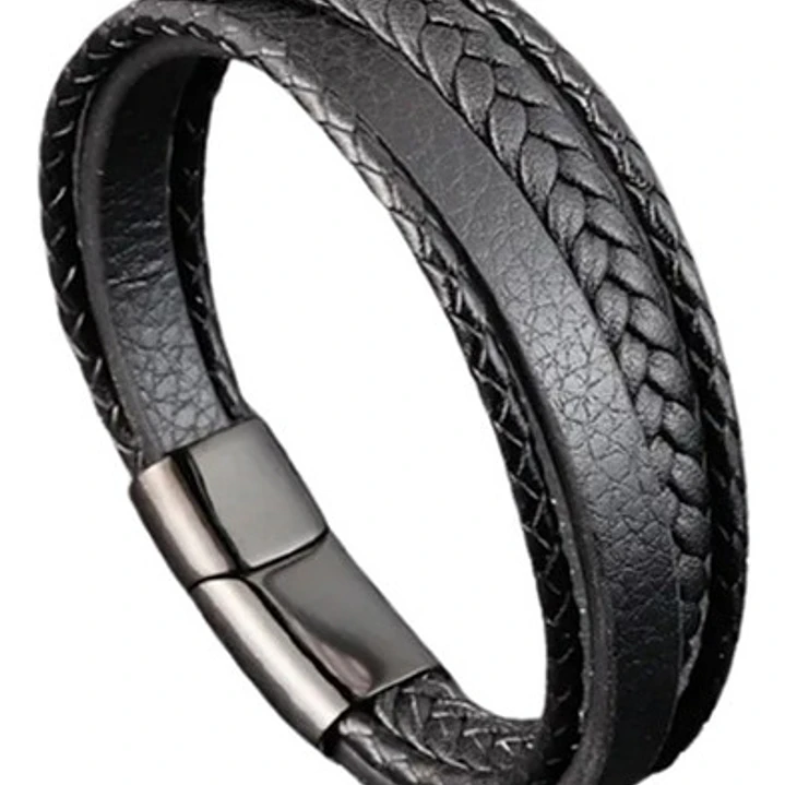 Pulsera Cuero Black Braid, Cierre Magnético, Hombre 1