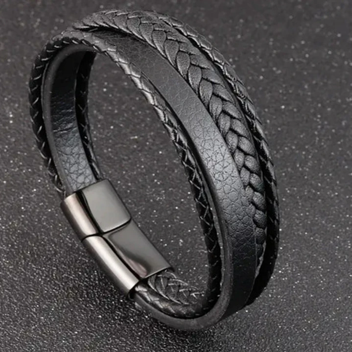 Pulsera Cuero Black Braid, Cierre Magnético, Hombre 2