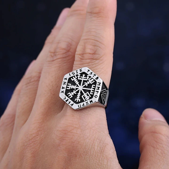 Anillo Vikingo Vegvísir-valknut, Acero Inoxidable, Hombre 2