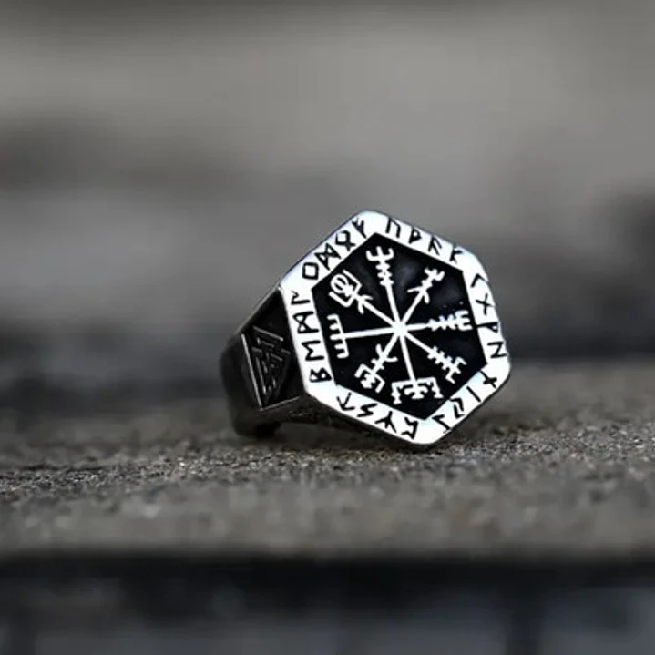 Anillo Vikingo Vegvísir-valknut, Acero Inoxidable, Hombre 3