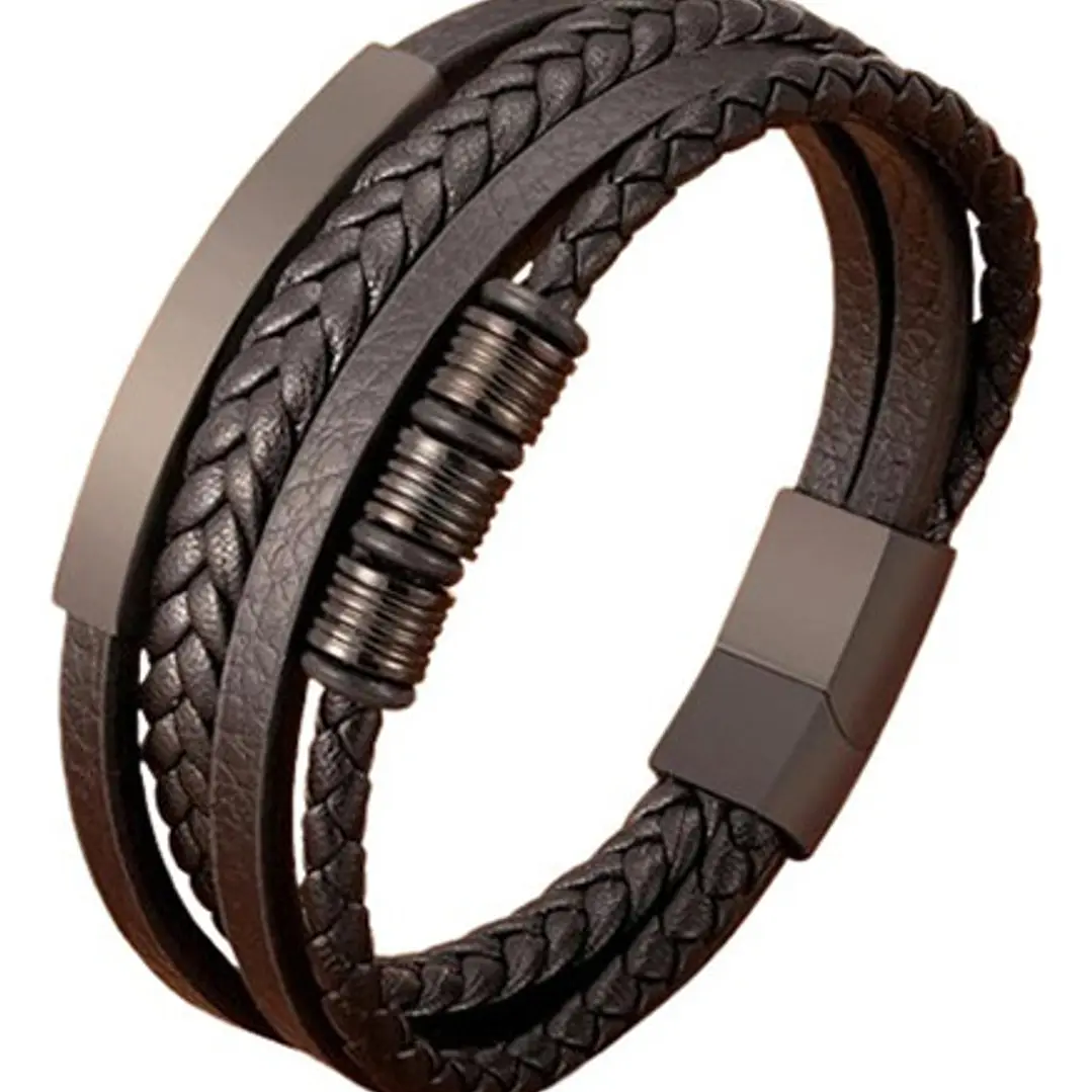 Pulsera Cuero Lisboa, Cierre Magnético, Moda Hombre 1