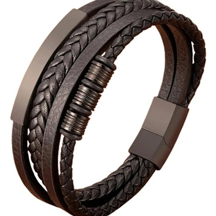 Pulsera Cuero Lisboa, Cierre Magnético, Moda Hombre 1