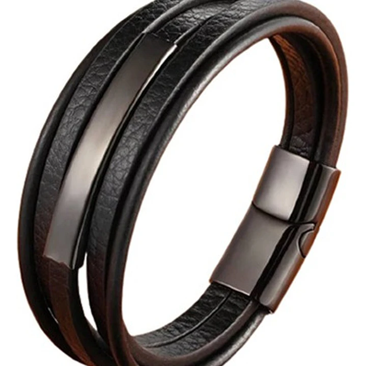 Pulsera Cuero Black Modelo Aurland, Cierre Magnético, Hombre 3
