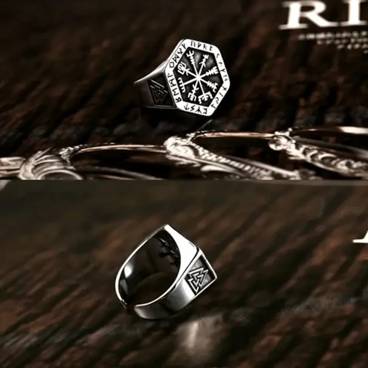 Anillo Vikingo Vegvísir-valknut, Acero Inoxidable, Hombre 4