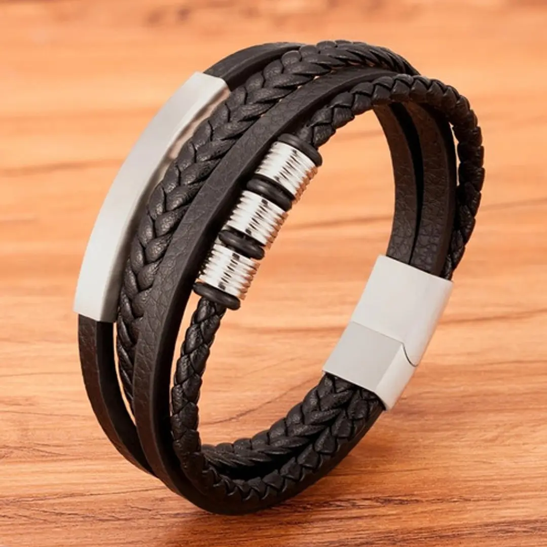 Pulsera Cuero Lisboa, Cierre Magnético, Moda Hombre 3