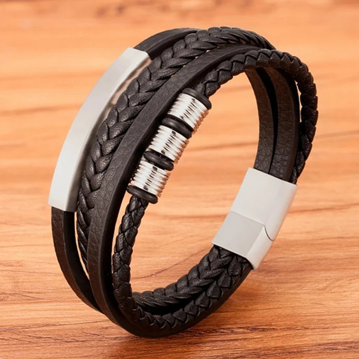 Pulsera Cuero Lisboa, Cierre Magnético, Moda Hombre 3