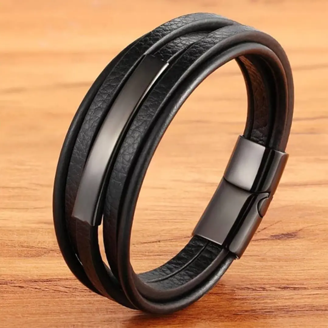 Pulsera Cuero Black Modelo Aurland, Cierre Magnético, Hombre 4