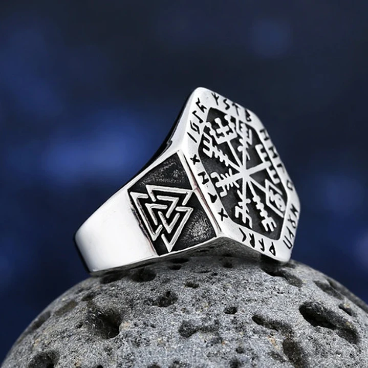 Anillo Vikingo Vegvísir-valknut, Acero Inoxidable, Hombre 5