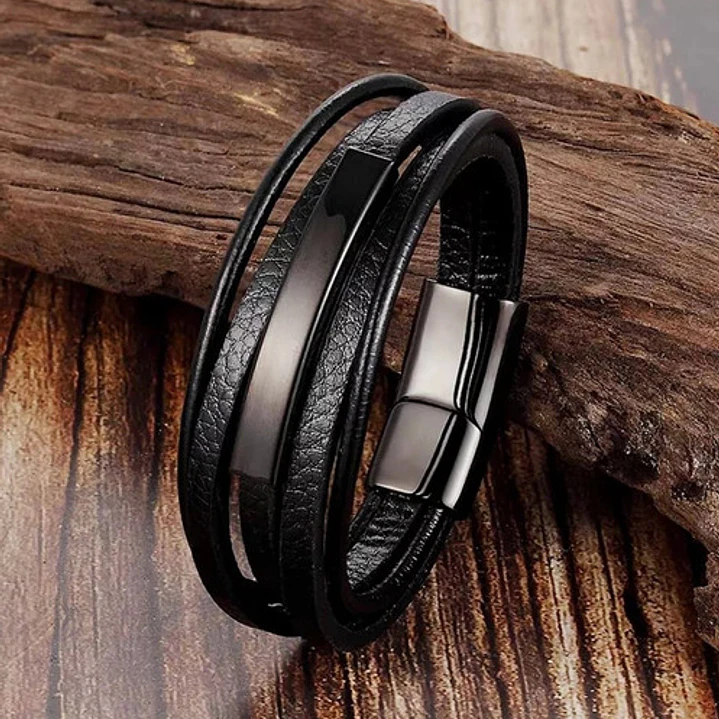 Pulsera Cuero Black Modelo Aurland, Cierre Magnético, Hombre 5