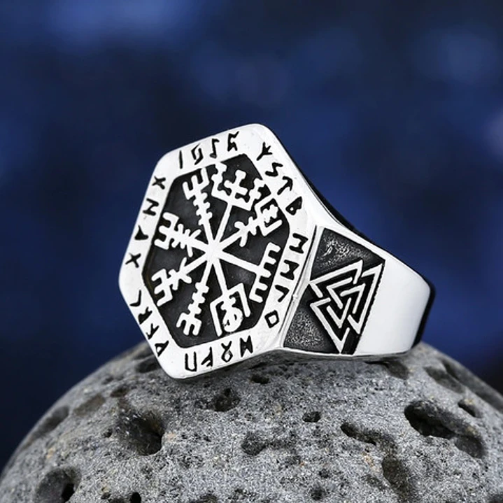 Anillo Vikingo Vegvísir-valknut, Acero Inoxidable, Hombre 6