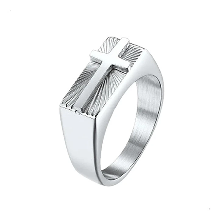 Anillo Embossed Cross, Acero Inoxidable, Hombre 3