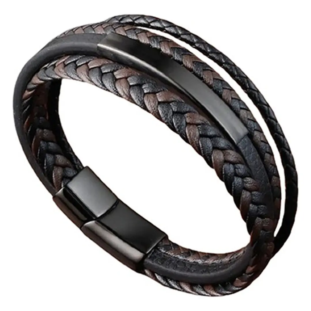 Pulsera Cuero Two-color Braids, Cierre Magnético, Hombre 1