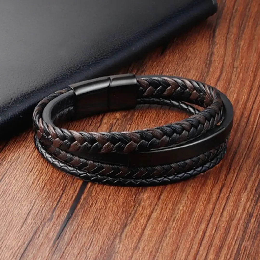 Pulsera Cuero Two-color Braids, Cierre Magnético, Hombre 2