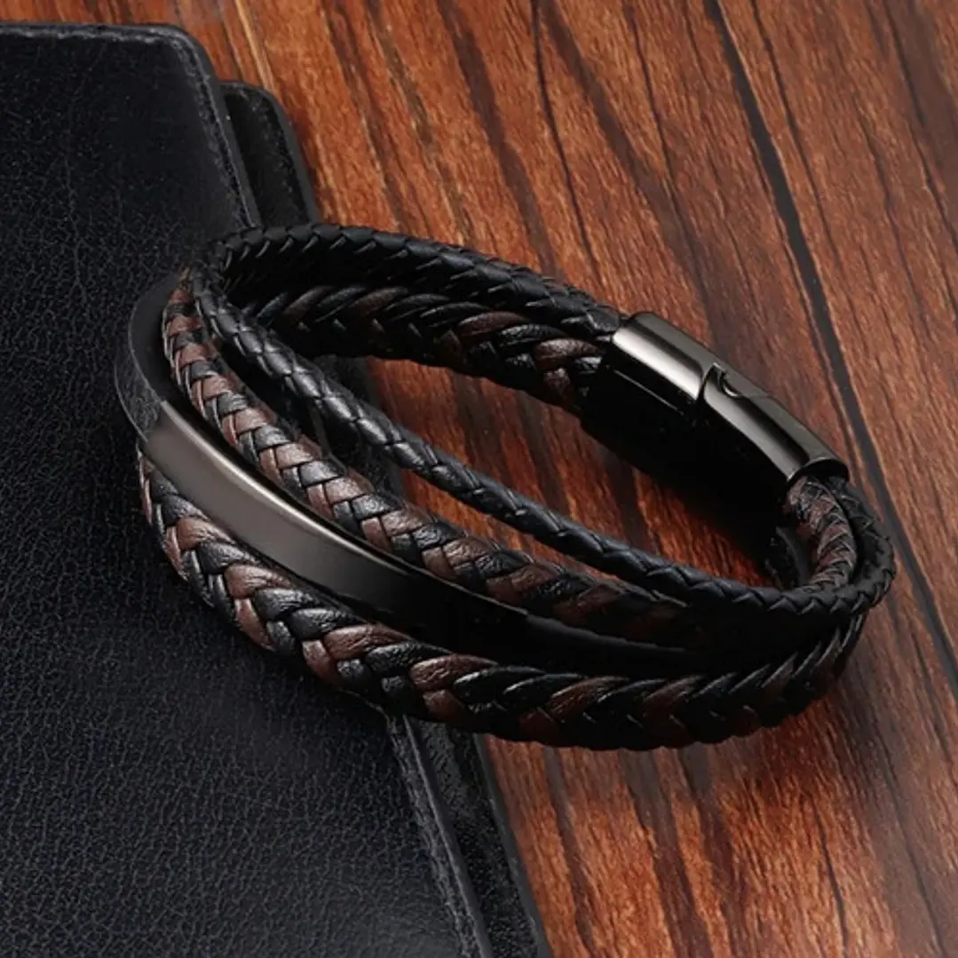Pulsera Cuero Two-color Braids, Cierre Magnético, Hombre 3