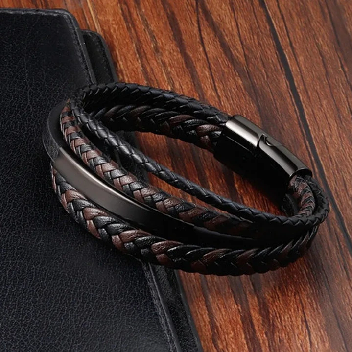 Pulsera Cuero Two-color Braids, Cierre Magnético, Hombre 3