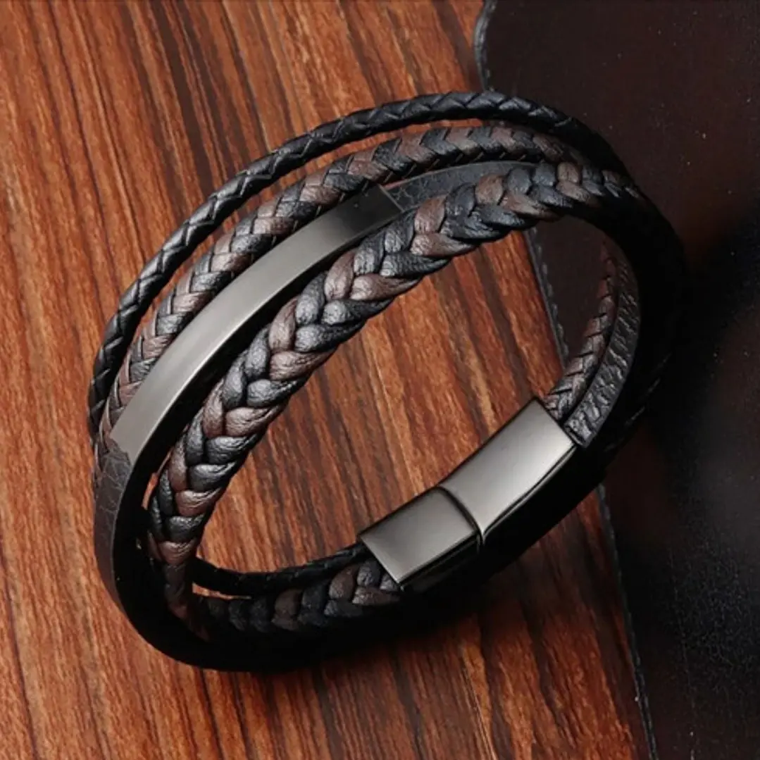 Pulsera Cuero Two-color Braids, Cierre Magnético, Hombre 4