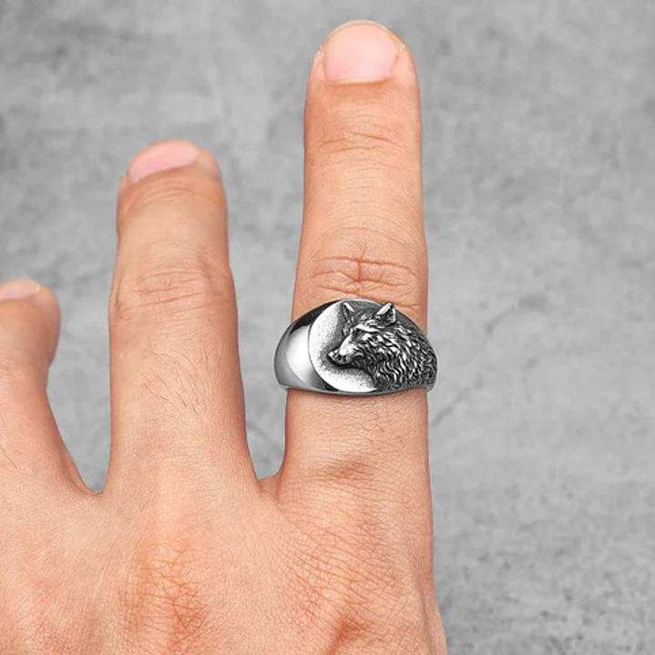 Anillo Vikingo Lobo Nórdico, Acero Inoxidable, Hombre 3