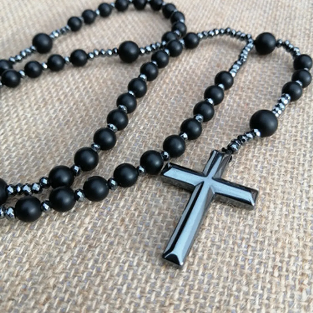 Collar Rosario, Piedras Naturales Ónix Y Hematita, Hombre 2