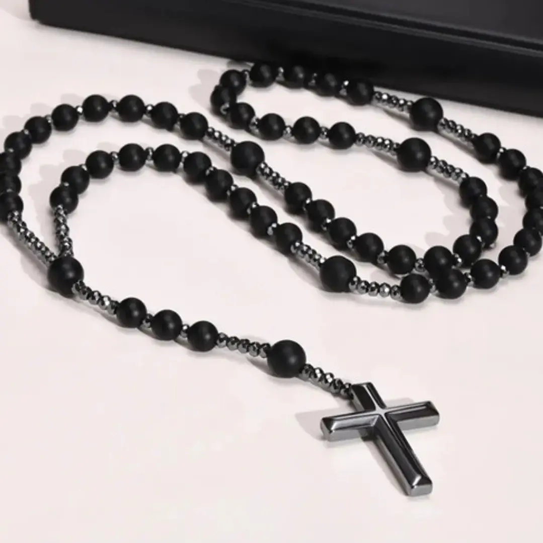 Collar Rosario, Piedras Naturales Ónix Y Hematita, Hombre 7