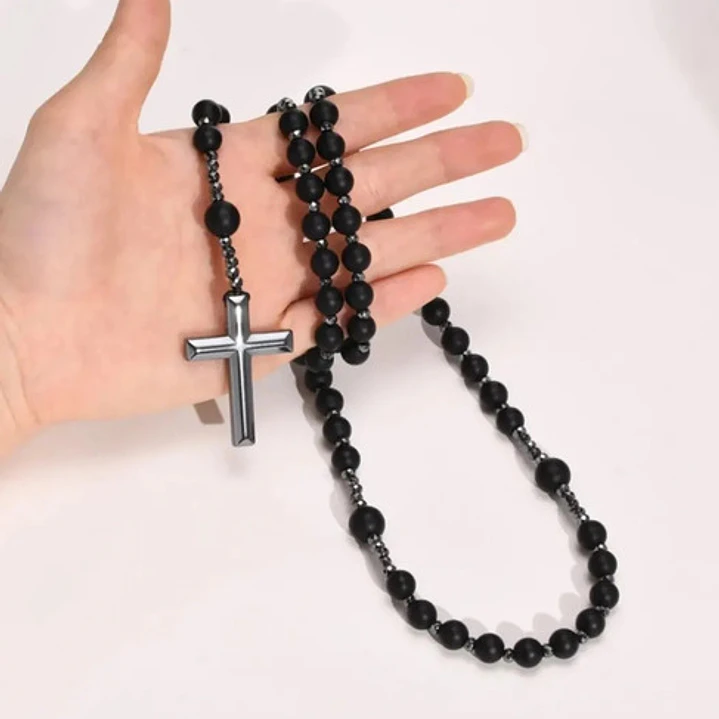 Collar Rosario, Piedras Naturales Ónix Y Hematita, Hombre 8