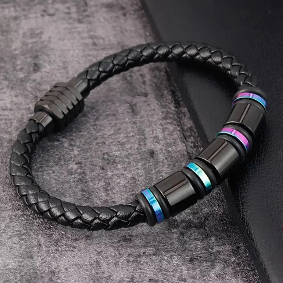 Pulsera Cuero Tornasol, Cierre Magnético, Hombre 3