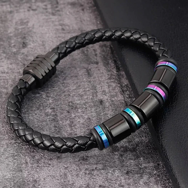 Pulsera Cuero Tornasol, Cierre Magnético, Hombre 3