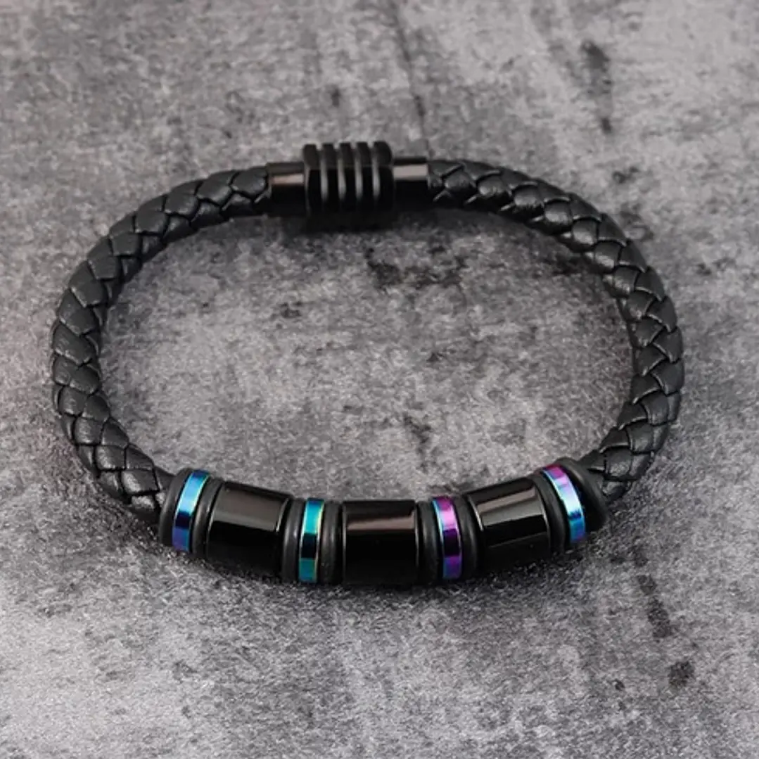 Pulsera Cuero Tornasol, Cierre Magnético, Hombre 4